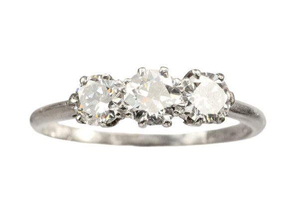 Simple c1920 Three Diamond Ring in Platinum (on white background)