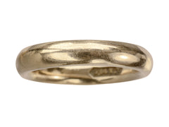 thumbnail of A rounded 4.0mm wide antique rosy-yellow gold wedding band, shown on white background.