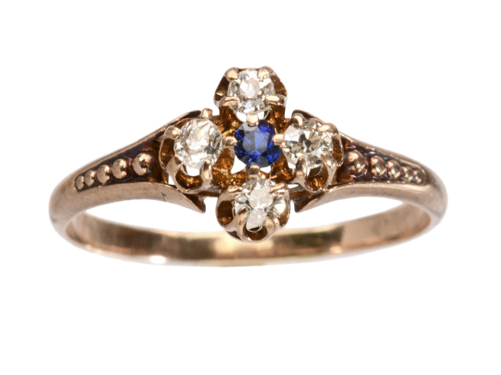 c1890 Sapphire & Diamond Ring in Rose Gold (on white background)