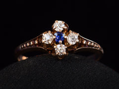 thumbnail of Front view of c1890 Sapphire & Diamond Ring in Rose Gold (on black background)