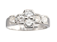 thumbnail of Vintage c1960 white gold ring with a cluster of six diamonds. Shown on white background.