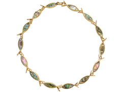 thumbnail of c1970 Gilt Abalone Fish Necklace on White Background.