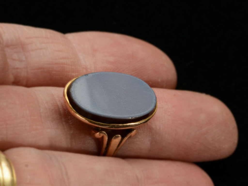 c1890 Blue Agate Signet (on finger for scale)