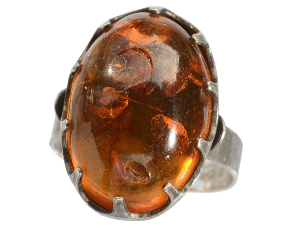 Right angle view c1970 Amber and Silver Ring (on white background)