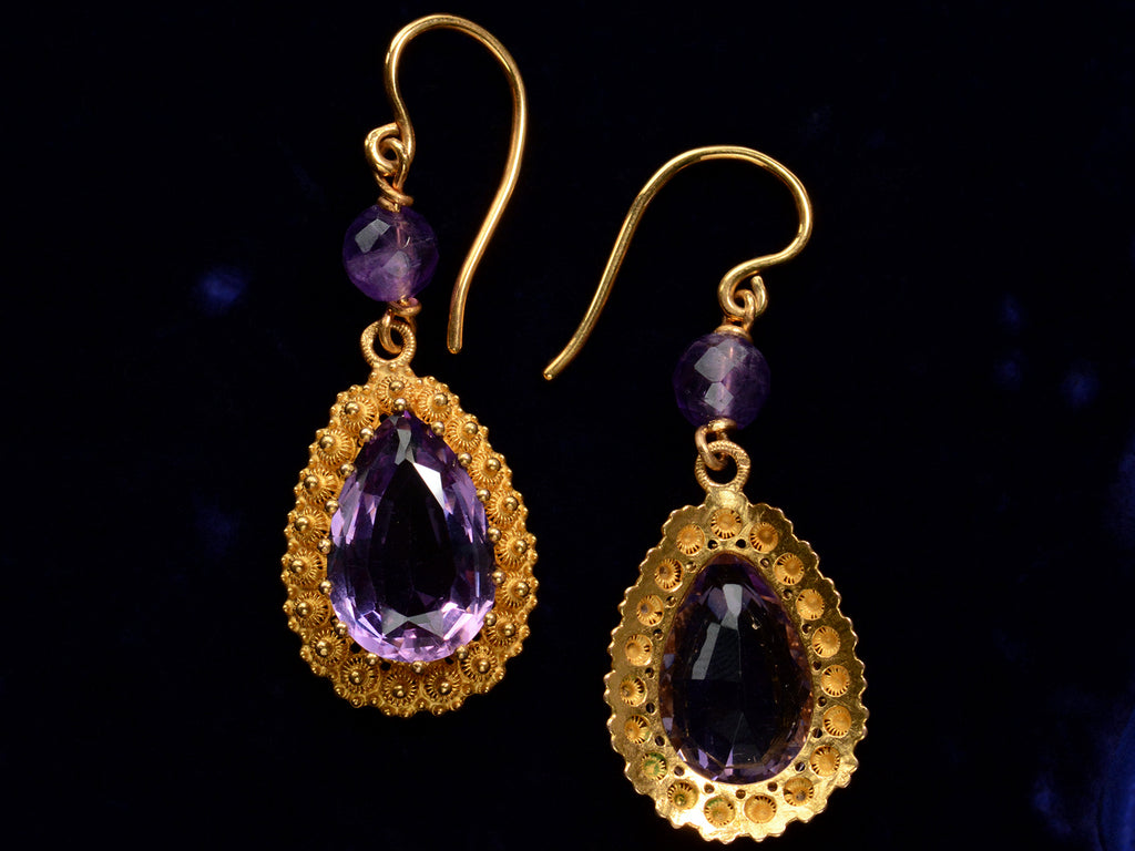 c1880 Amethyst Cannetille Earrings in Yellow Gold, showing reverse side