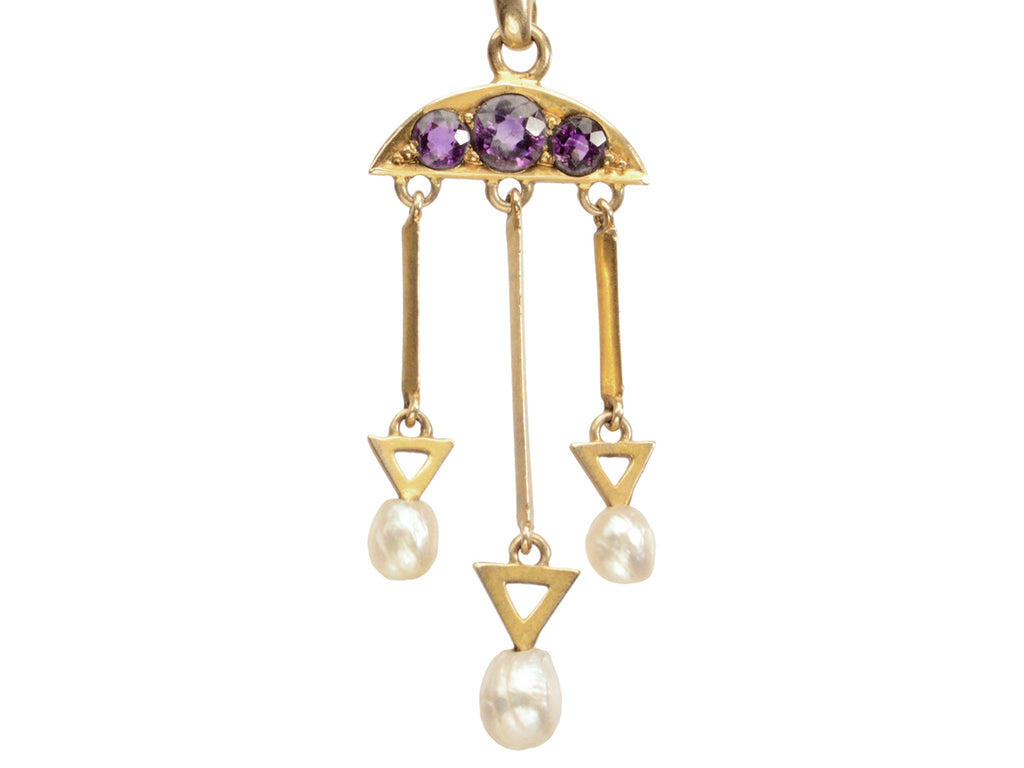 c1900 Amethyst & Pearl Pendant (on white background)