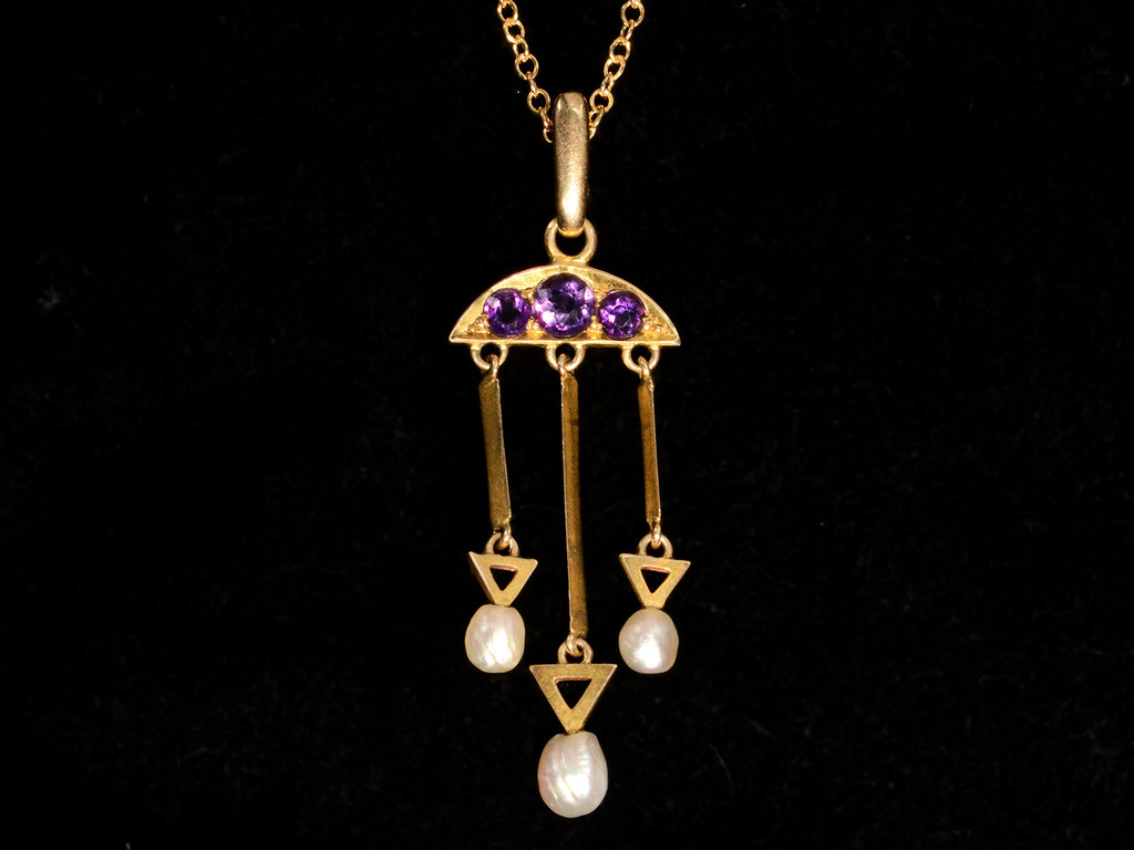 c1900 Amethyst & Pearl Pendant (on black background)