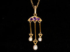 thumbnail of c1900 Amethyst & Pearl Pendant (on black background)