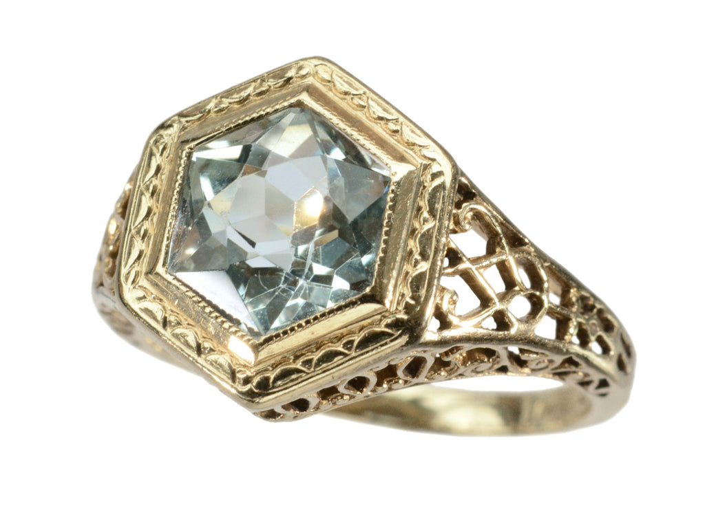 c1930 Hexagonal Aqua Ring (on white background)