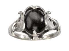 thumbnail of c1910 Art Nouveau Black Onyx Ring in Silver, shown on white background