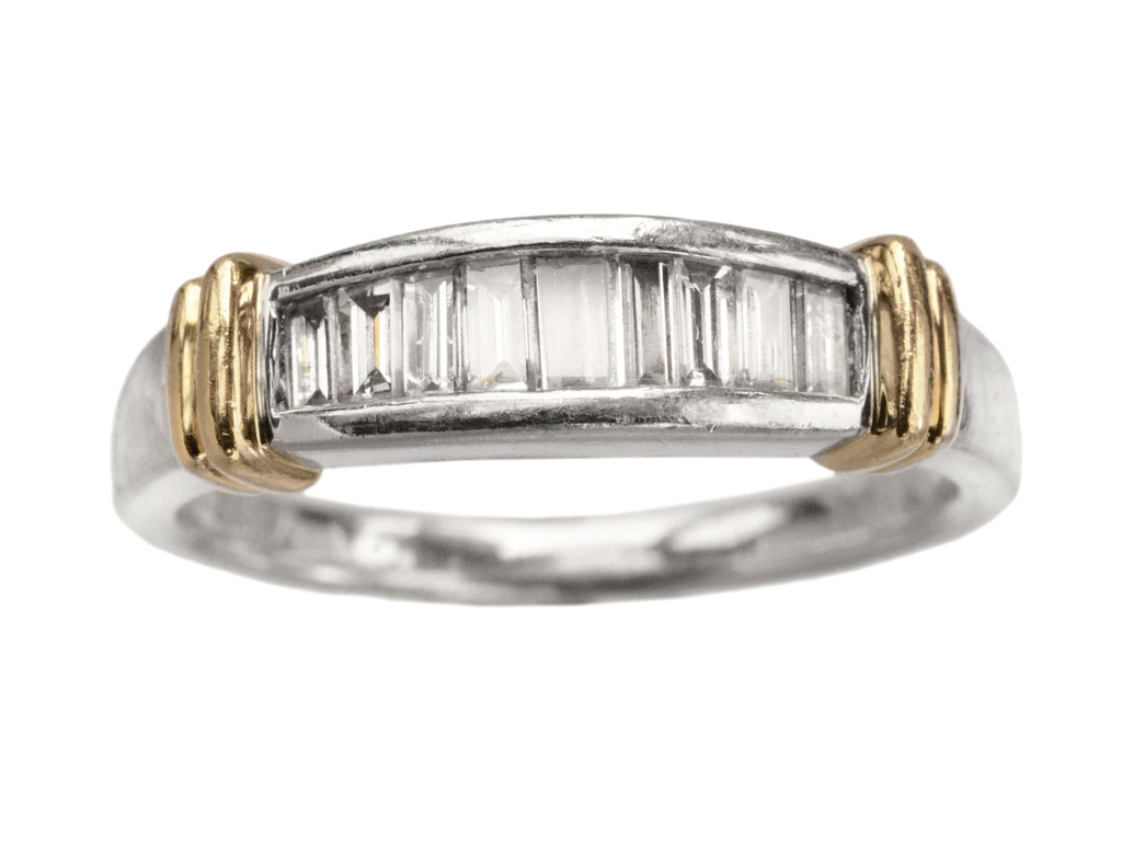 c1980 Baguette Diamond Band in Platinum and Yellow Gold (on white background)
