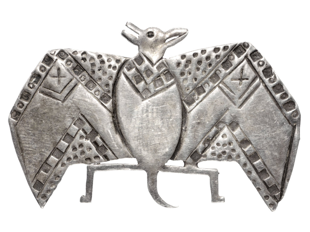 c1980 Silver Bat Brooch on white background