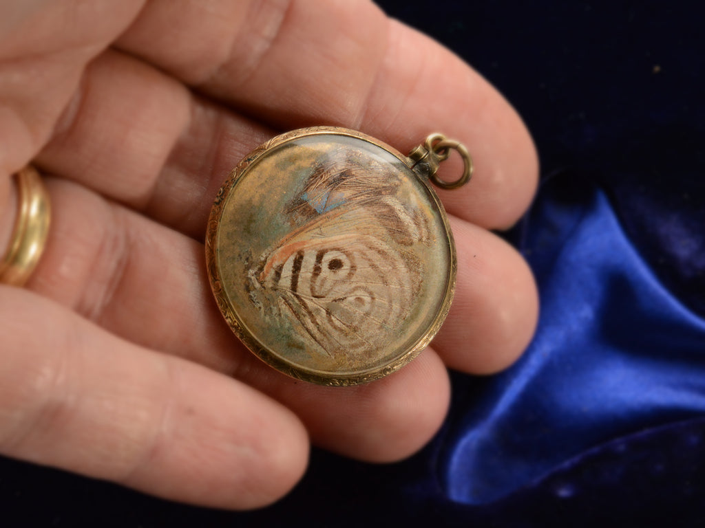 c1920 Butterfly Wing Pendant (shown on hand for scale)