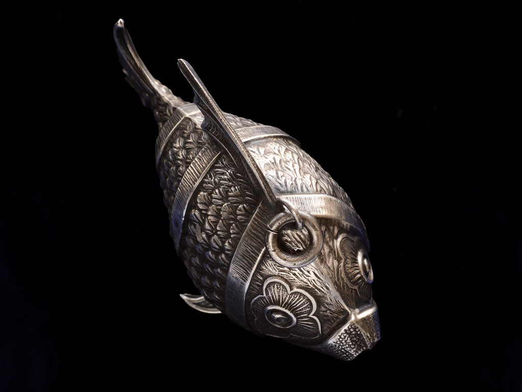 c1960 Massive Fish Pendant (top view on dark blue  background)