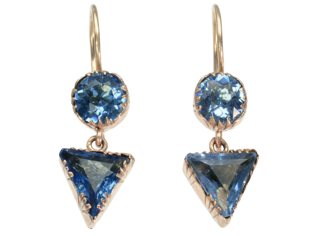 c1840 Blue Paste Crystal Earrings in Gold (shown on white background)