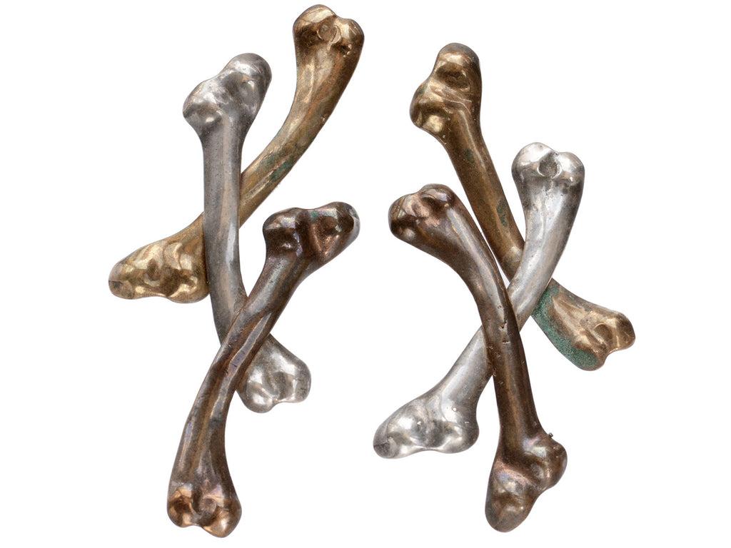 Vintage Bones Earrings with Copper, Silver and Brass Bones (shown on white background)