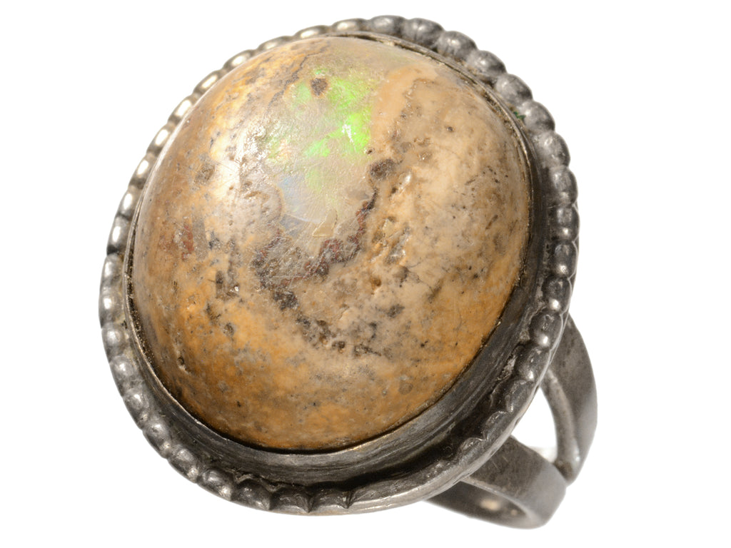 Vintage Boulder Opal Ring in Silver, shown on white background