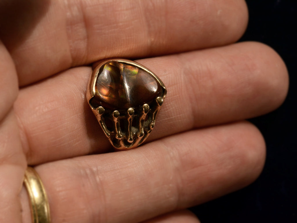 c1970 Brown Opal Ring (on finger for scale)