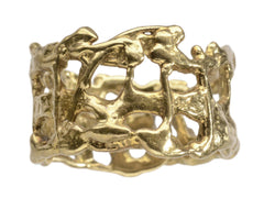 thumbnail of Wide brutalist wedding band in 18k yellow gold, shown on white background.