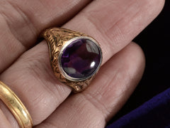 thumbnail of c1920 Amethyst Signet Ring (on finger for scale)