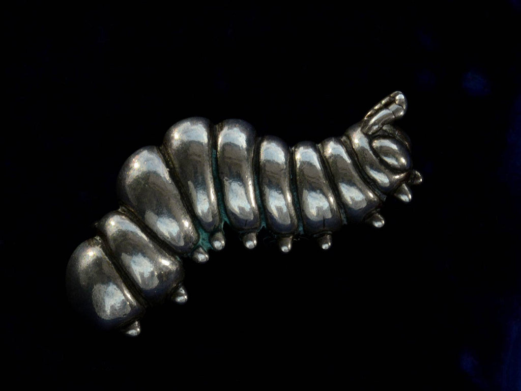 c1980 Silver Caterpillar Brooch (on black background)