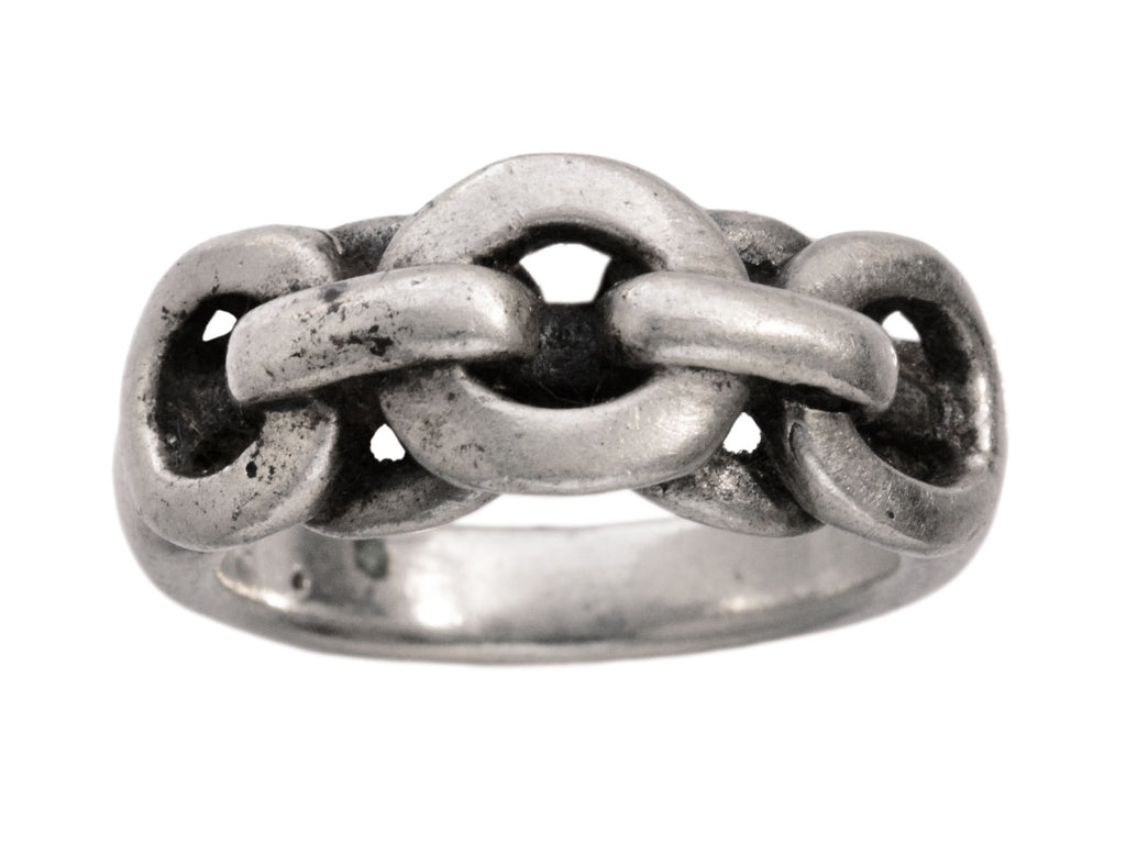 Front view of c1980 Chain Link Sterling Silver Ring (on white background)