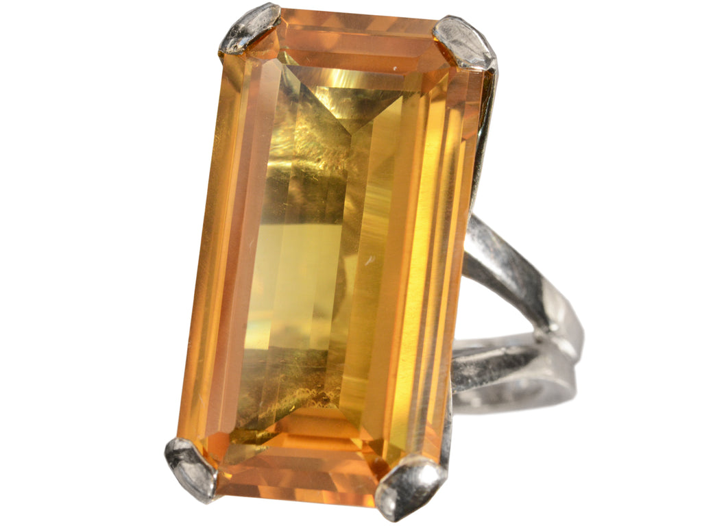 c1970 Orange Citrine and Silver Cocktail Ring (on white background)