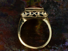 thumbnail of Side profile of c1930 Art Deco Orange Citrine Ring with Black Enamel Decoration on Yellow Gold (Shown on dark background)