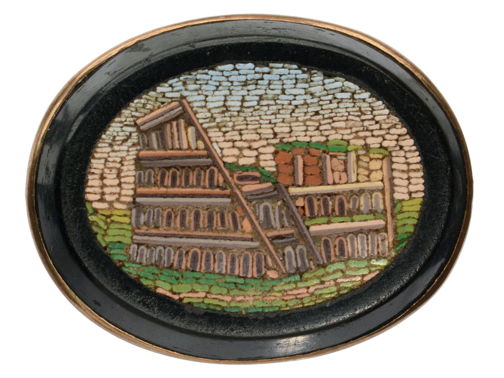 c1880 Micromosaic Colosseum Brooch (shown on white background)