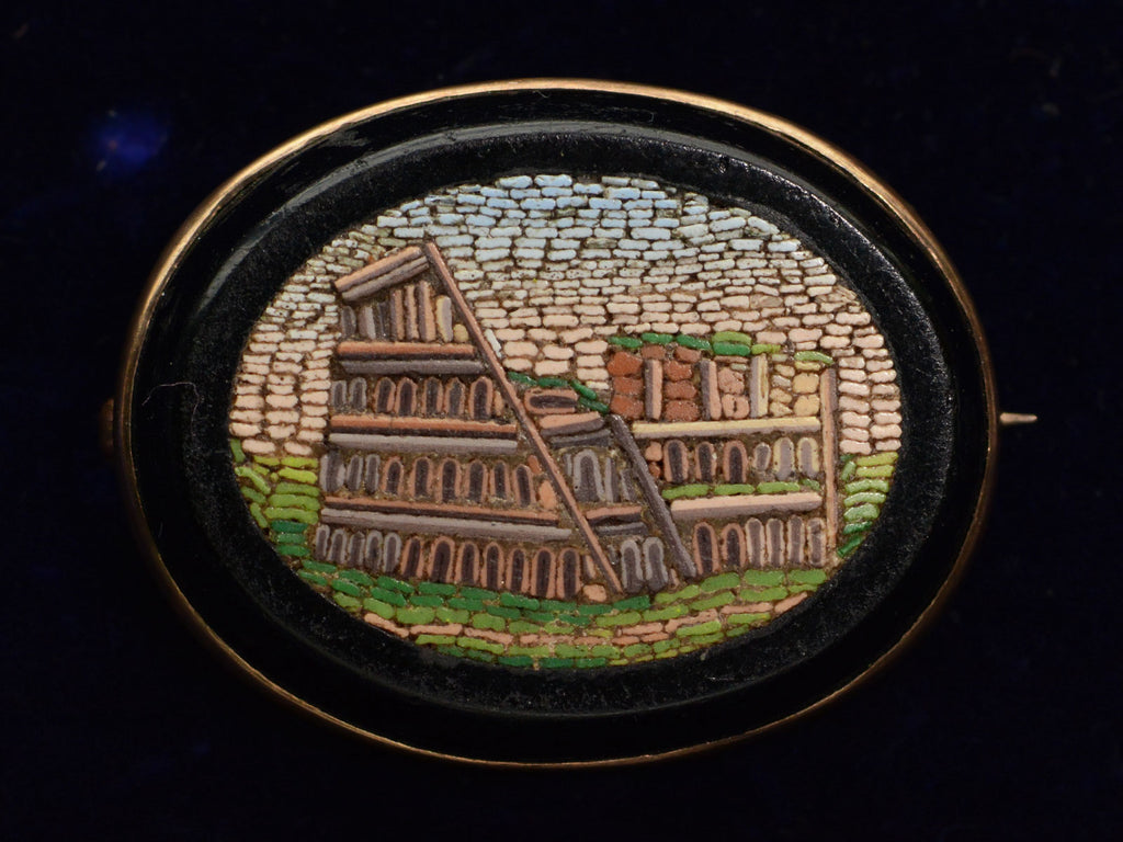 c1880 Micromosaic Colosseum Brooch (shown on black background)