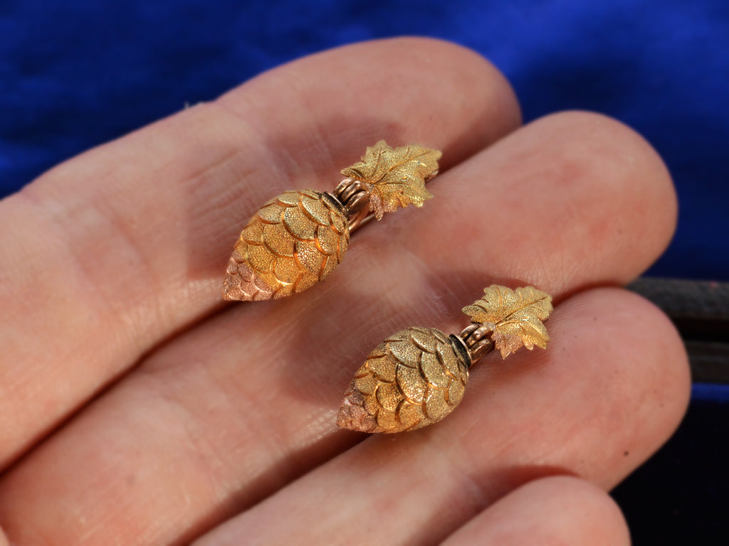 1880 Victorian Gold Berry Earrings (on hand for scale)