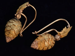 thumbnail of Side profile view of c1880 Victorian Gold Berry Earrings (on black background)