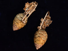 thumbnail of Back view of c1880 Victorian Gold Berry Earrings (on dark blue background) Stamp on back shows the words "PAT NOV 4 79"