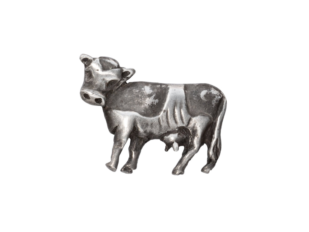 c1980 Tiny Silver Cow Brooch (on white background)