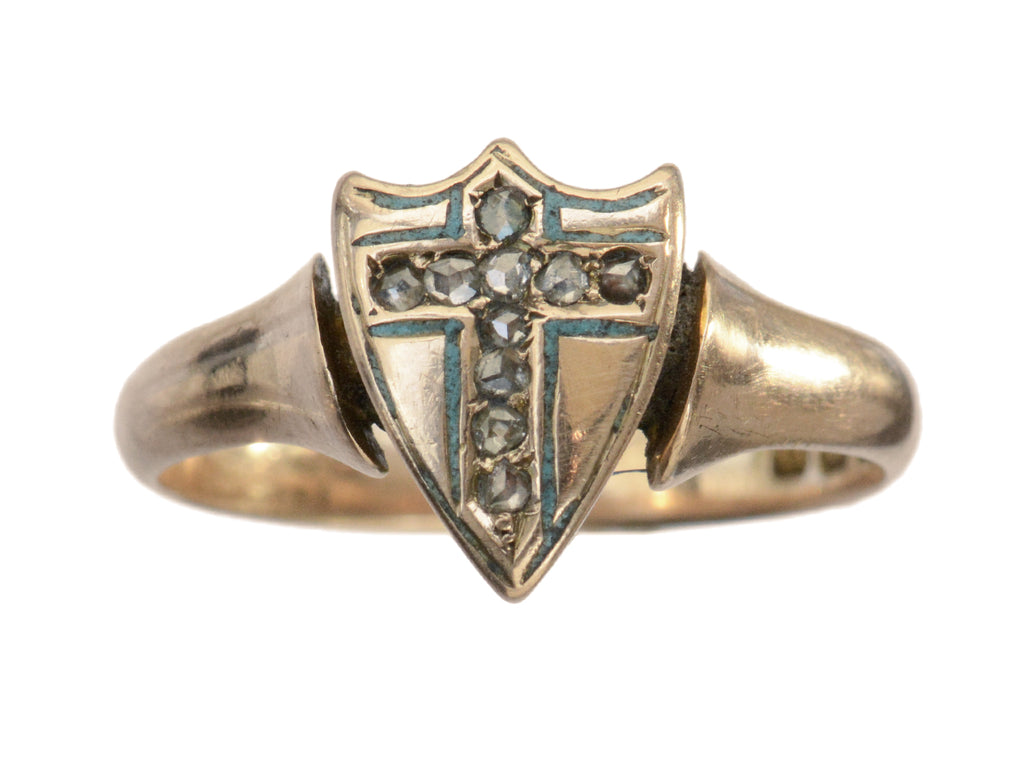 c1890 Diamond Cross Ring in Rose Gold (shown on white background)