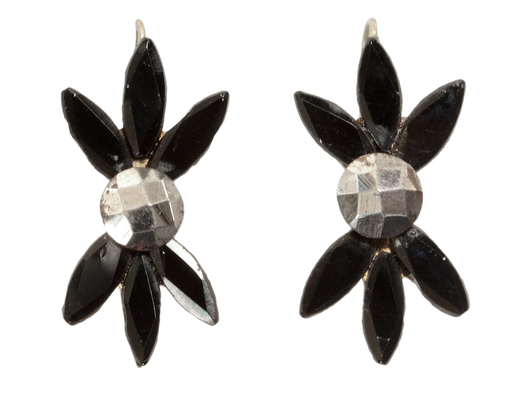 c1880 Faceted Steel & Black French Jet Earrings (on white background)