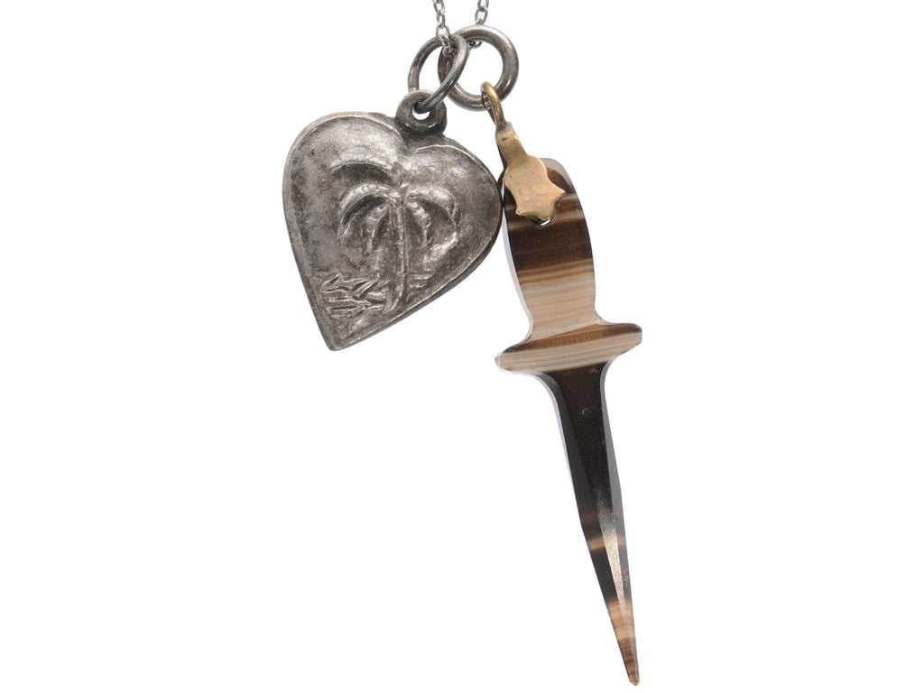 c1900 Heart & Dagger Charm Necklace (on white background) 