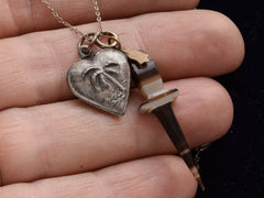 thumbnail of c1900 Heart & Dagger Charm Necklace (on hand for scale)