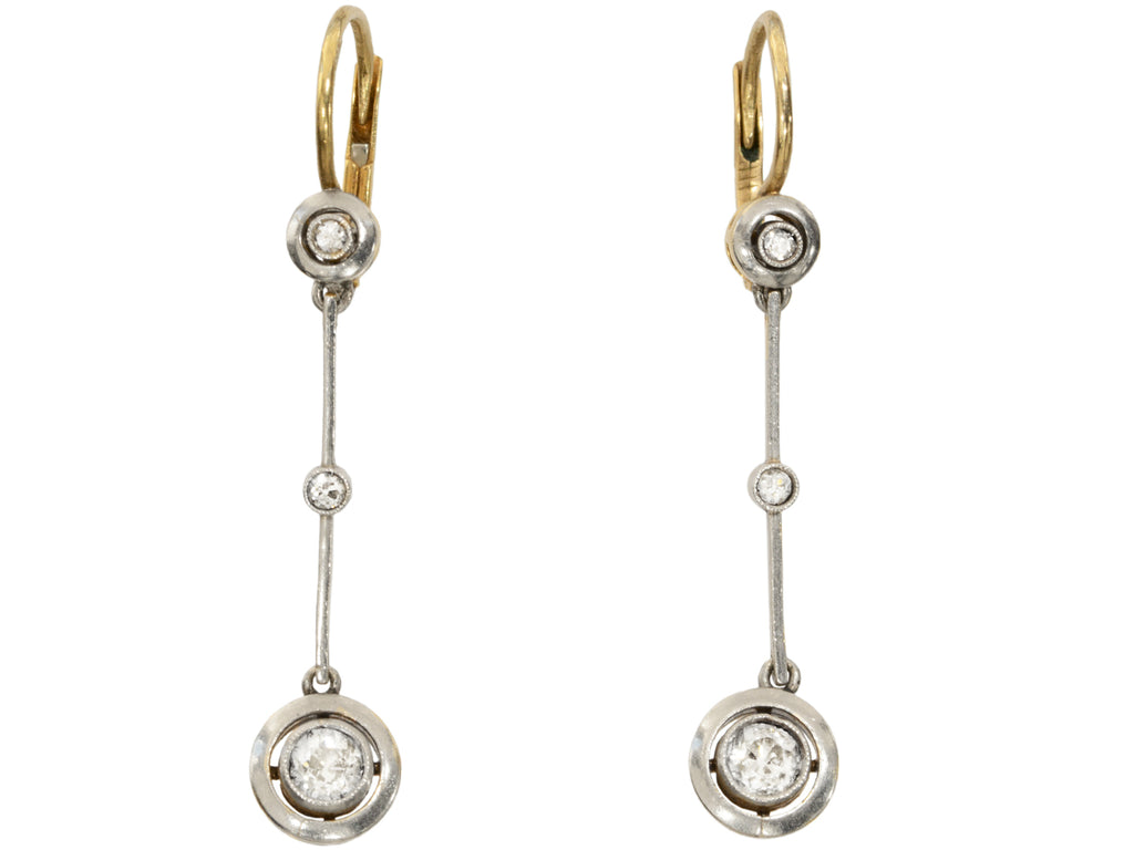 c1910 Diamond Drop Earrings in Platinum and 18K yellow gold, shown on white background