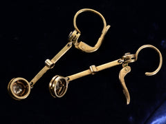 thumbnail of Reverse side view of c1910 Diamond Drop Earrings in Platinum and 18K yellow gold, shown on black background