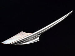 thumbnail of Abstract rocket-ship shaped sterling and abalone brooch on black background.