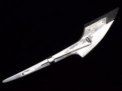 thumbnail of Reverse side of abstract rocket-ship shaped sterling and abalone brooch on black background.