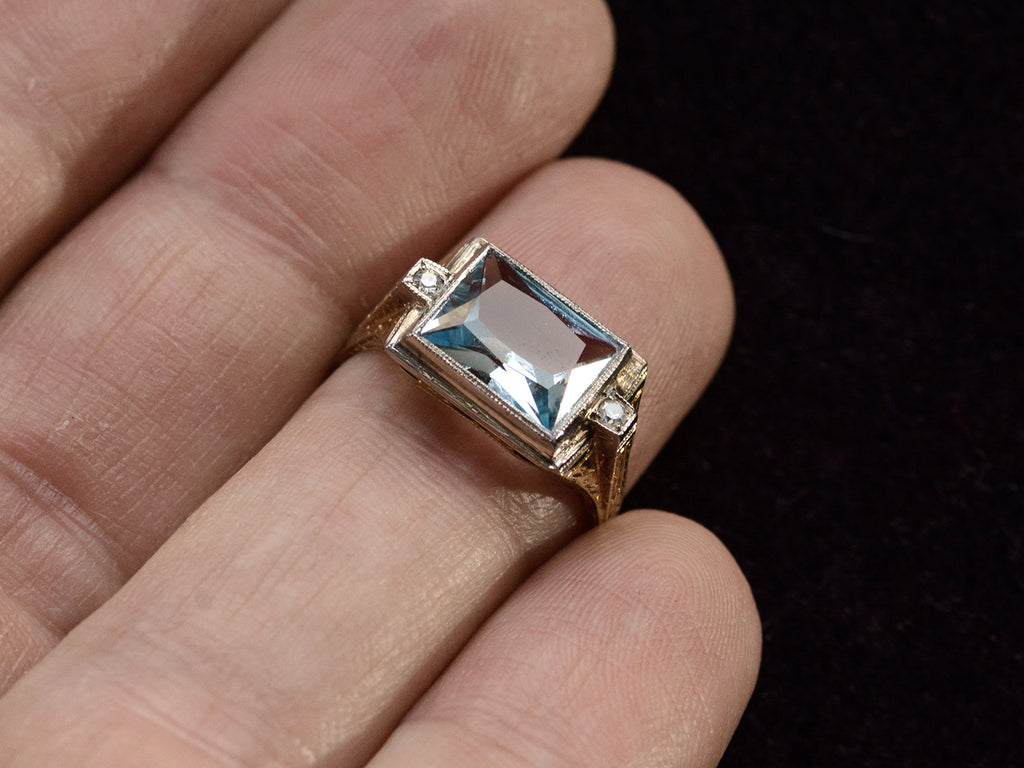 c1930 Aquamarine Ring (on finger for scale)