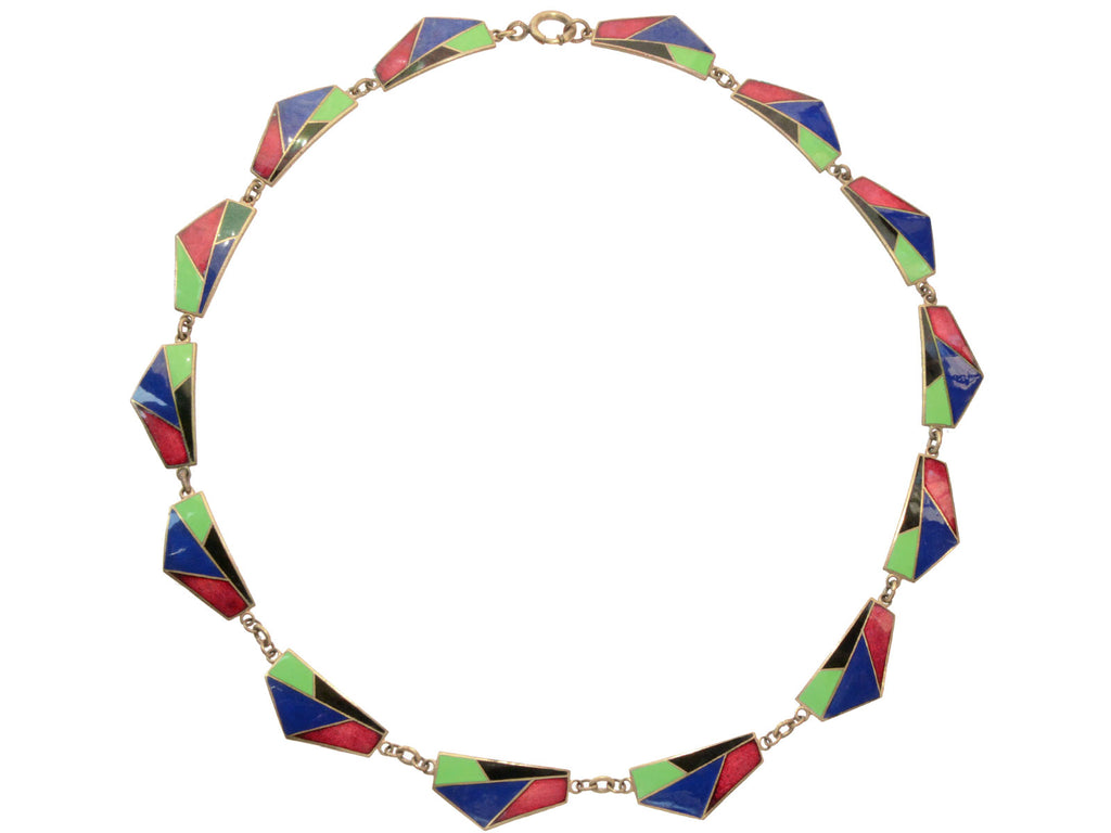 c1930 Art Deco Colorful Enamel Necklace (on white background)