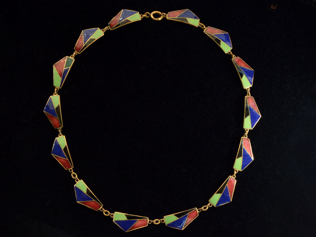 c1930 Art Deco Colorful Enamel Necklace (on black background)