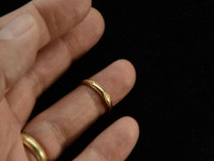 thumbnail of c1930 Patterned 14K Yellow Gold Wedding Band (on finger for scale)