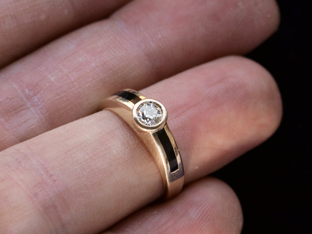 c1980 Diamond & Onyx Ring (on finger for scale)