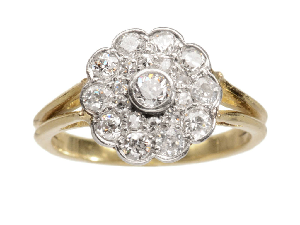 c1920 Diamond Cluster Ring, 18K Yellow Gold and Platinum (shown on white background)