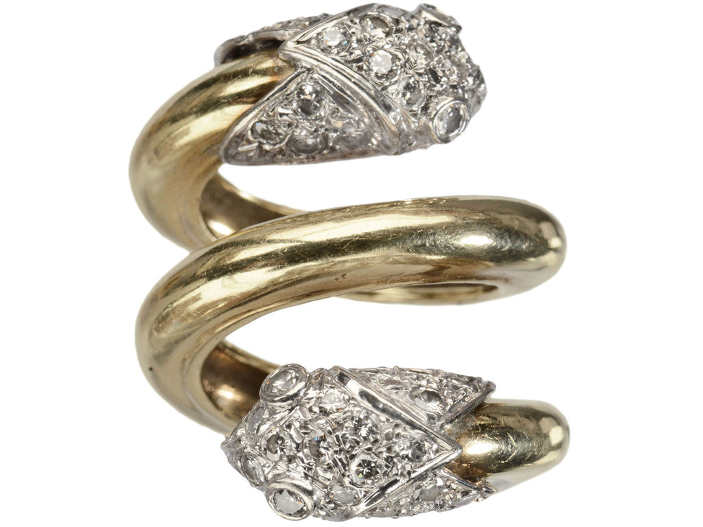 c1940 Double Diamond Headed Serpent Ring (shown on white background)
