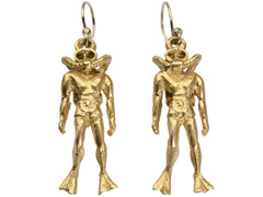 thumbnail of Pair of gold scuba diver earrings, on white background.
